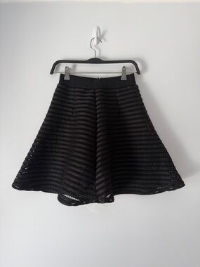 H&M Black Circle Skirt with Textured Stripes